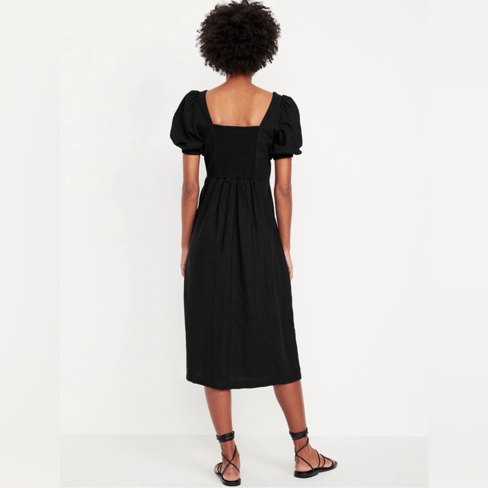 NWOT Old Navy Black Midi Puff Sleeve Dress - Picture 2 of 10
